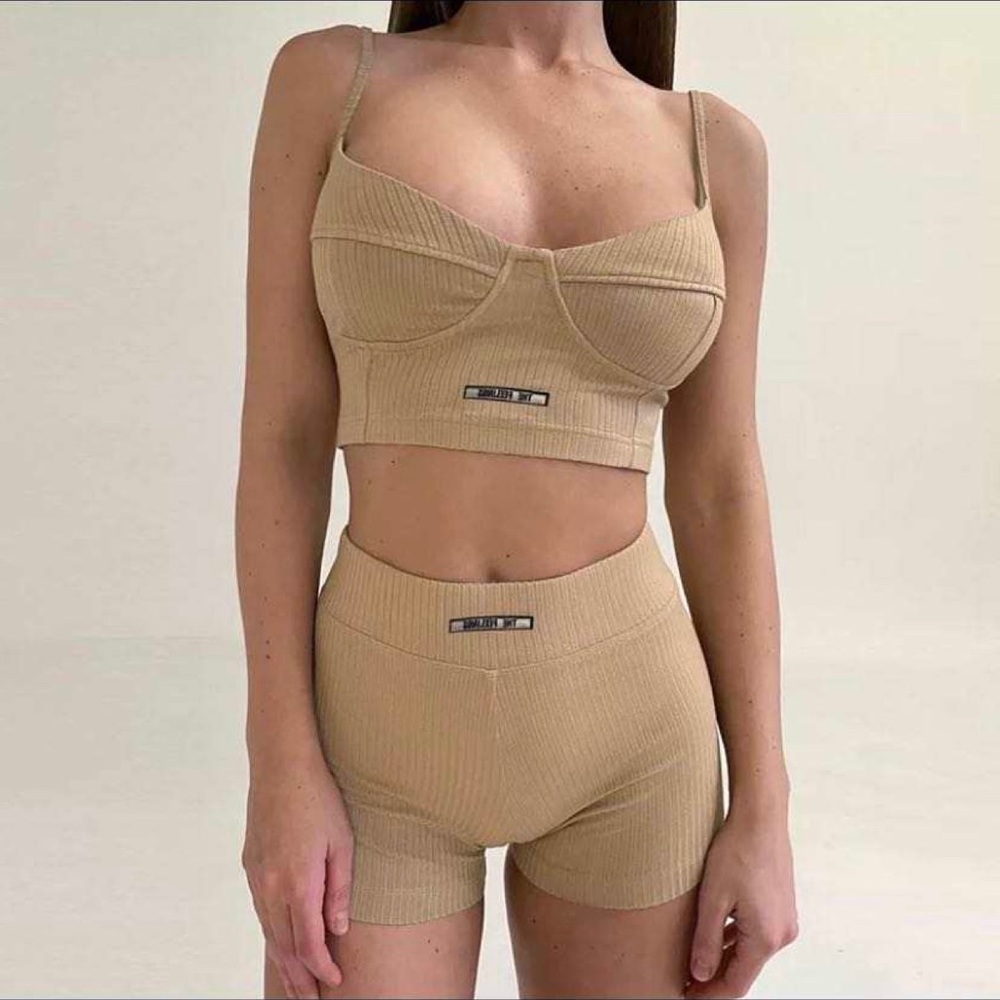 FINAL SALE! Knitted outfit set loungewear top + shorts XS S M beige